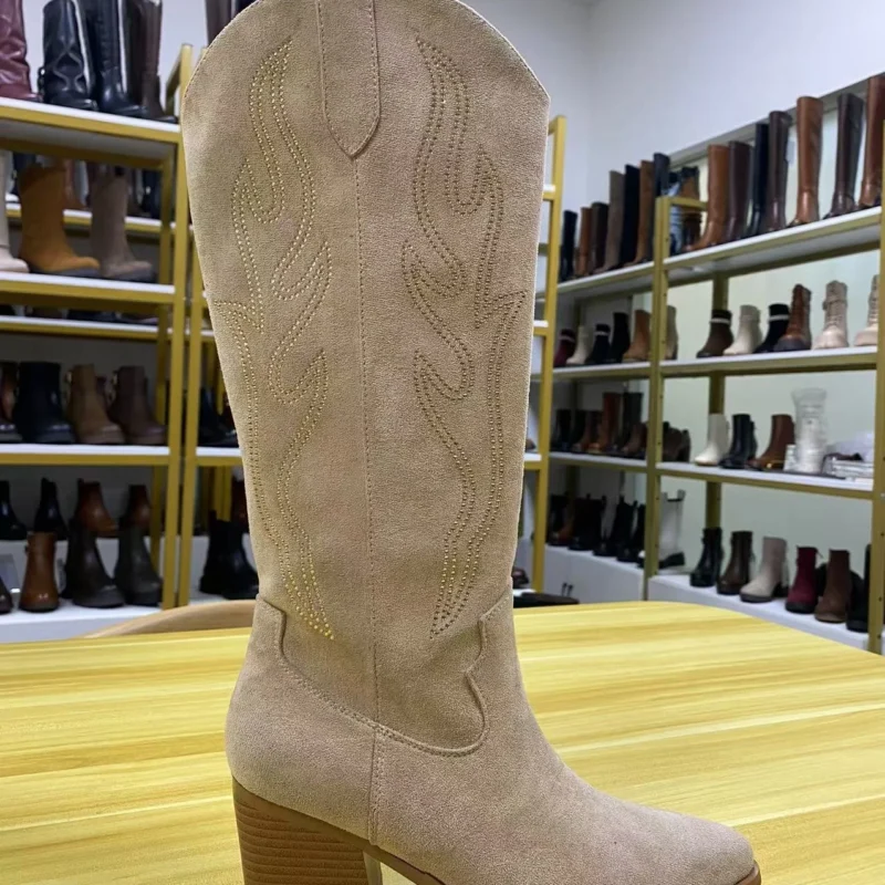 Women's Winter Fashion Mid-Calf Boots Hot Sale Thick Heel High Heel Pointed Toe Soft Comfortable Waterproof Height Increasing