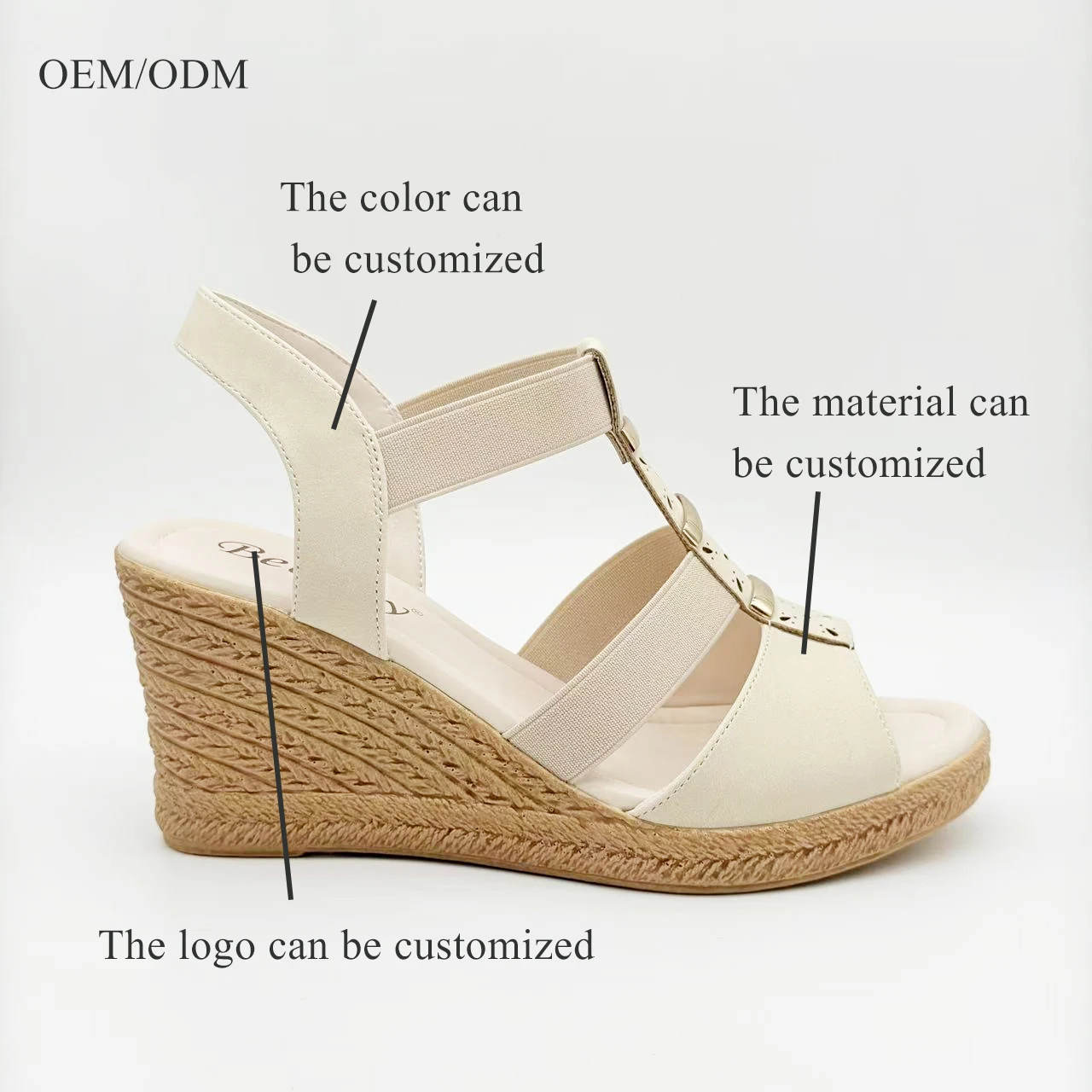 Elegant Customizable Women's Summer Peep-Toe Wedge Sandals Breathable Slip-On Height-Boosting Casual Vacation Shoes - 图片 3