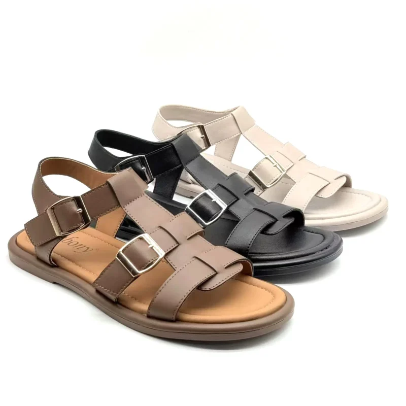 Customizable High Quality Women's Summer Open Toe Roman Sandals Breathable Flat Genuine Leather Outdoor Sandals