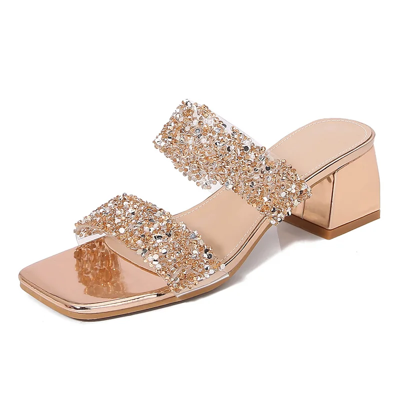 2026 New Summer Open Toe Wedding Beach Sandals Rhinestone Non-Slip High Heel Autumn Heightening Party Dress Plus Size