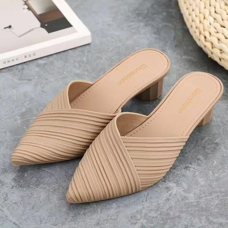 Women's Half Slip-On Wedges Sandals New Style Spring Summer Quick-Drying Flat Design with Thick Heel and Comfortable Cushioning