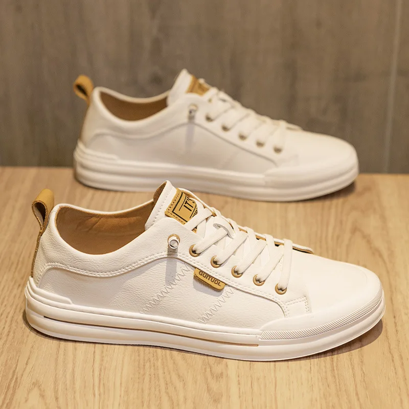 Versatile High-End White Sneakers for Spring Solid Color Casual Leather Shoes Trendy Leisure Style for Summer