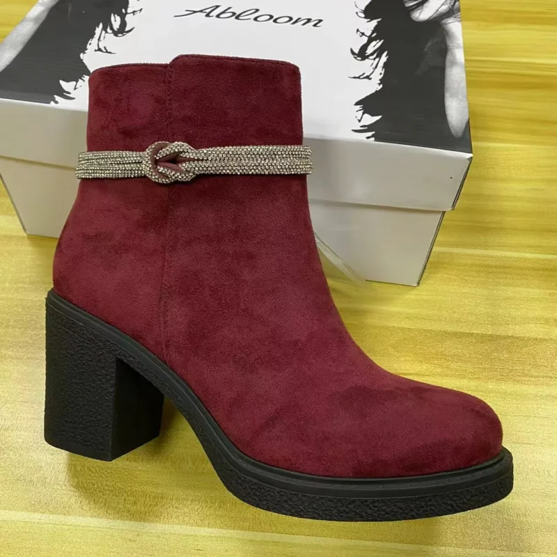 High Quality Fashion Elegant Pointed Ankle Boots Winter Chunky Heel Short Boots for Women