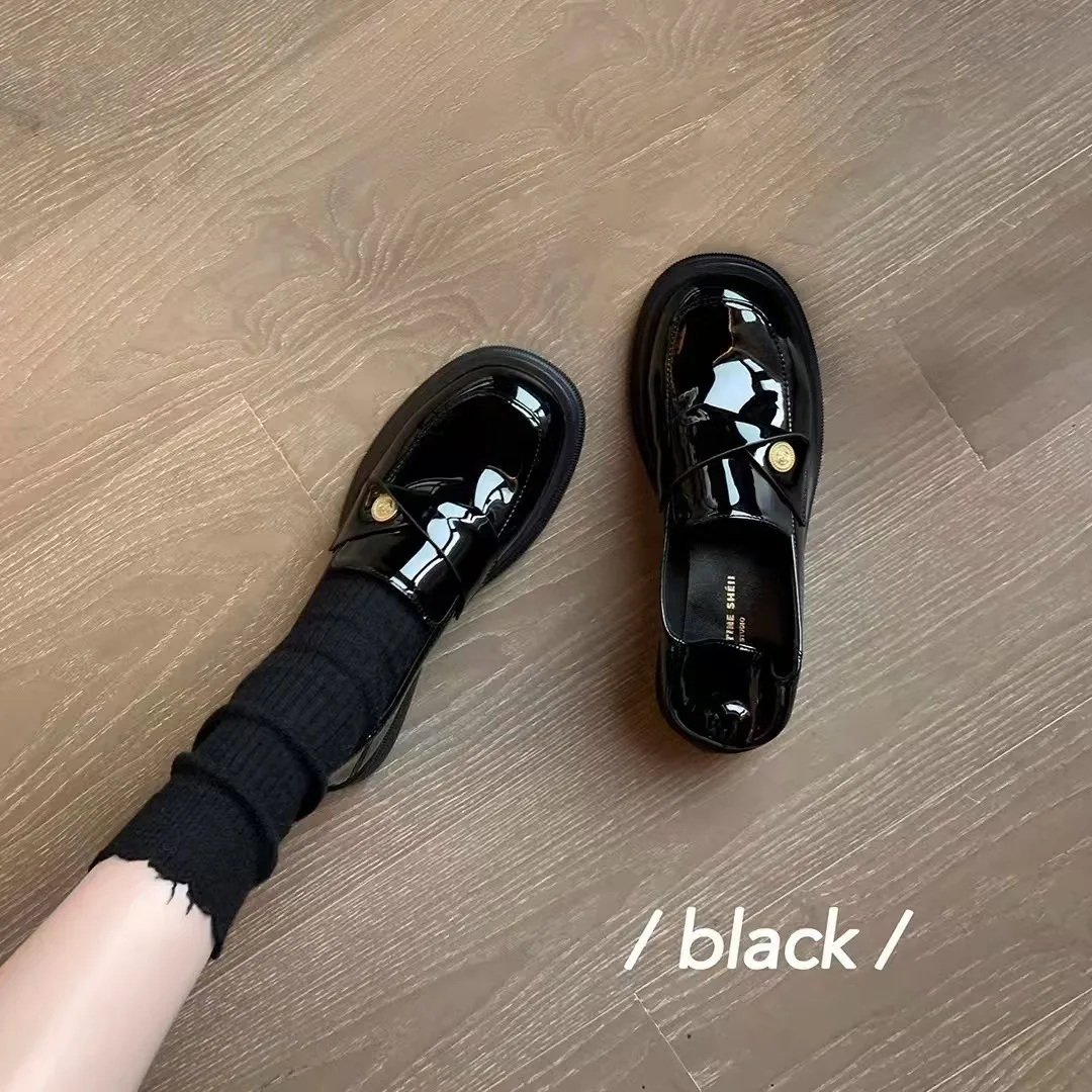 Autumn Season Formal High Heel Slingback Black Patent Leather Gold Coins Small Size Flat Slip-On Closure Mesh Insole Winter - Image 2