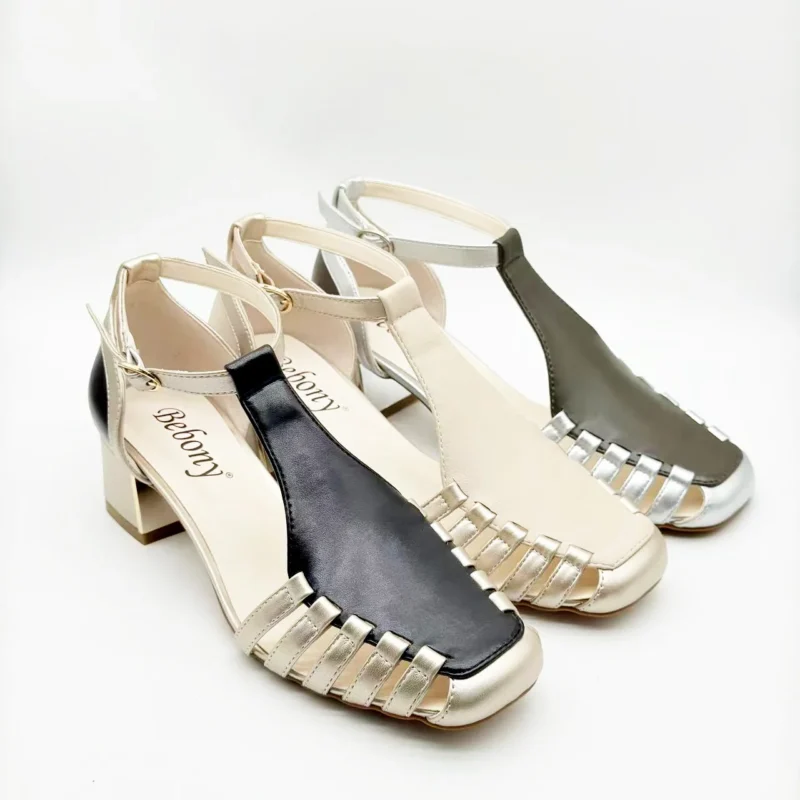 2026 Customizable High Quality Women's Square Toe High Heeled Sandals Woven Design for Summer Outdoor Use