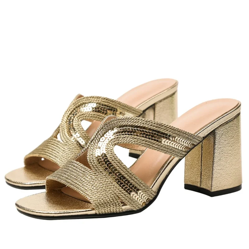 Stylish & Comfortable Elegant Square-Toe High Heel Sandals for Women Slip-On Closure Party Shoes for Summer Outdoor Use