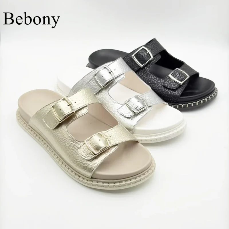 2025 High Quality Leather Ladies Beach Sandals Customizable Flat Summer Home Slippers Breathable for Spring Season