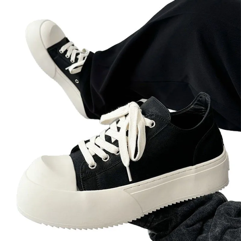 Casual Korean Style Low Top Shoes for Men and Women Black Thick Sole Height Increasing Commuting with Big Toe Trendy Brand