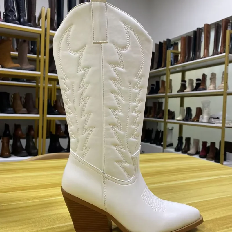 New Arrival TPR Artificial Leather Cowgirl Boots Thick-soled Comfortable Knee High Boots for Women