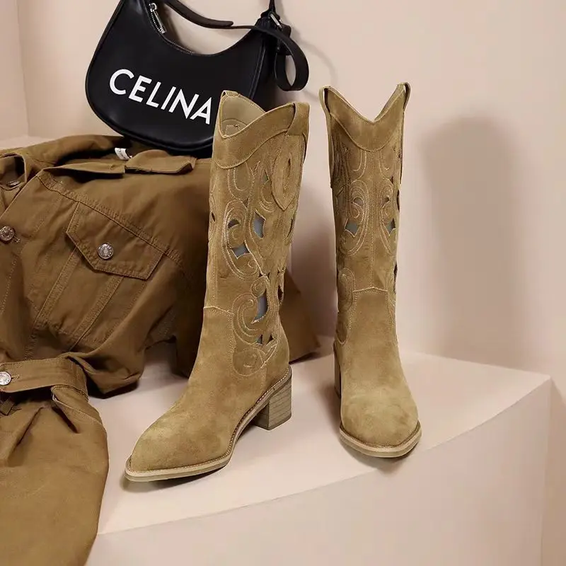 Women's Custom Knee High Winter Long Dress with Pointed Toe Designer Soft Point Heel Slip-On Boots for Autumn