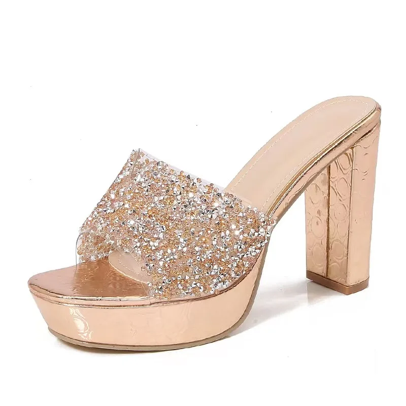 Designer Women's Stilettos Sandals with Diamond Shiny Heels Open Toe Style Sexy Fashion Trends for Summer