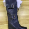Wholesale Women's Knee High Boots New Style Buckle Pointed Toe Wedge Heeled Pants Slip-On Waterproof for Autumn/Winter Season