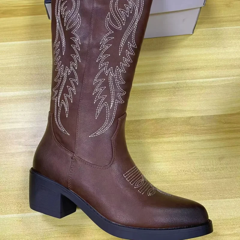 Customized Fashion Western Thick Heel Boots Comfortable Cowboy Leather Boots for Women