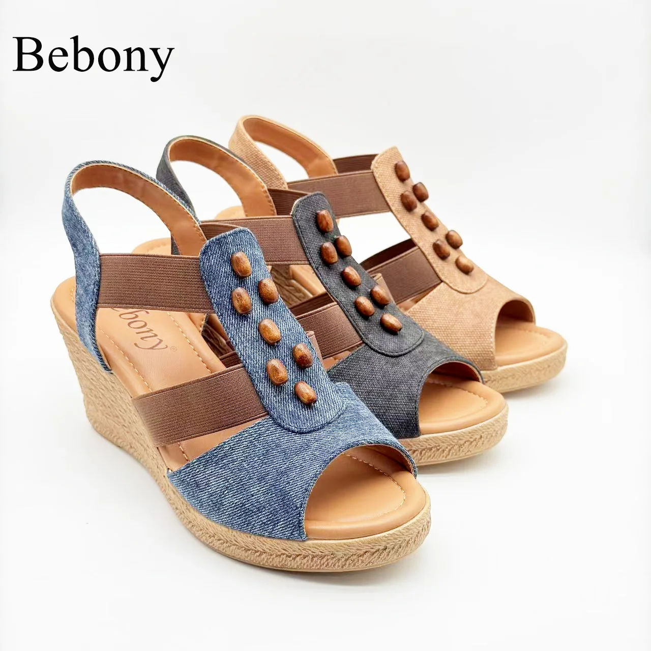 Elegant Customizable Women's Summer Peep-Toe Wedge Sandals Breathable Slip-On Height-Boosting Casual Vacation Shoes - 图片 2