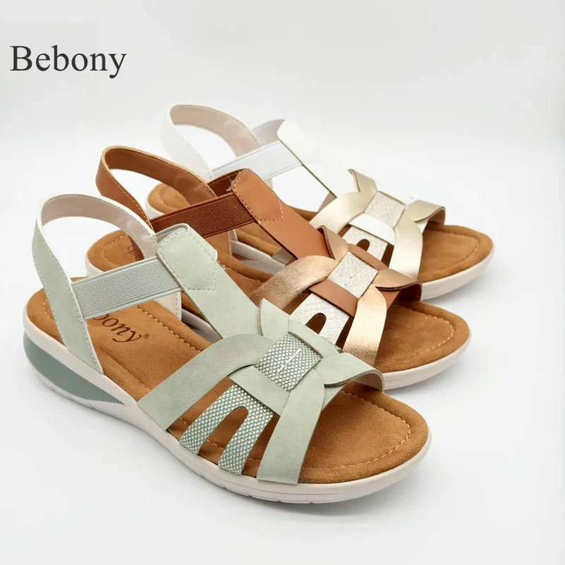 Customizable New Summer Open Toe Casual Wedge Sandals Comfortable Soft Breathable Flat Slip-on Closure Insole PU for Outdoor Use