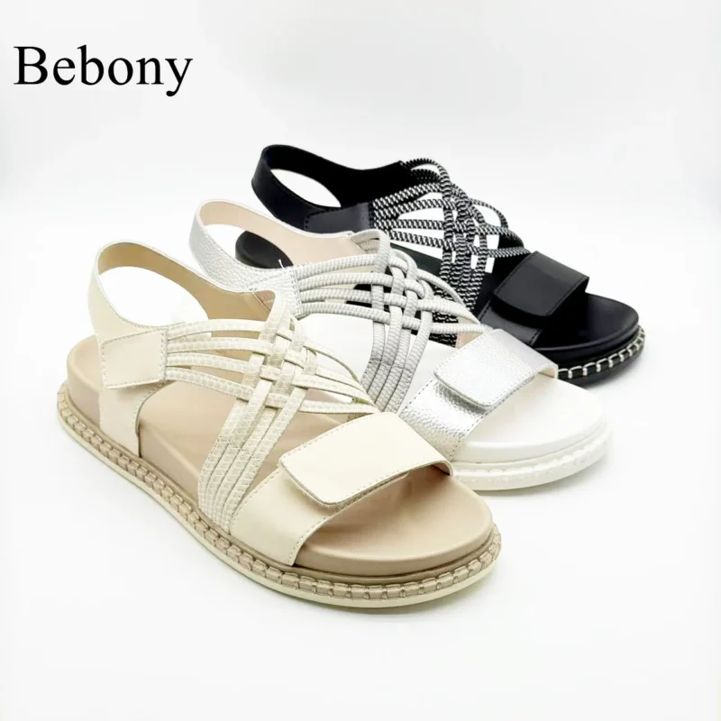 2025 High Quality Leather Open Toe Roman Beach Flat Sandals for Ladies Comfortable Breathable Sporty Style Customizable 2025