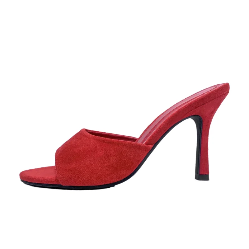 2026 Summer Fashion ZAZB Custom Women's Red Open Toe High Heeled Slippers Breathable Sandals with Thin Heels