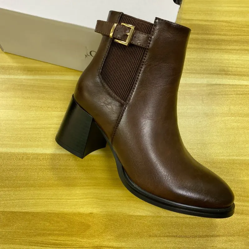 Hot Sale High Quality Classy Leather Boots Women Boots With Chunky Heel Women Ankle Boots