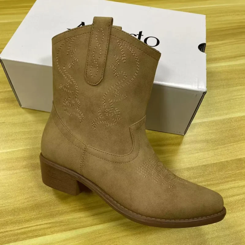 Wholesale New Style Chunky Heel Point Toe Short Boots Anti-slip Warm Ankle Boots for Women