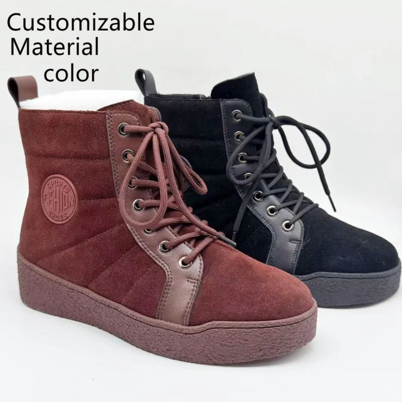 Women's Custom High Quality Winter Snow Boots Non-Slip Warm Ankle Boots with Zip Closure Cow Leather Upper Fashionable Design
