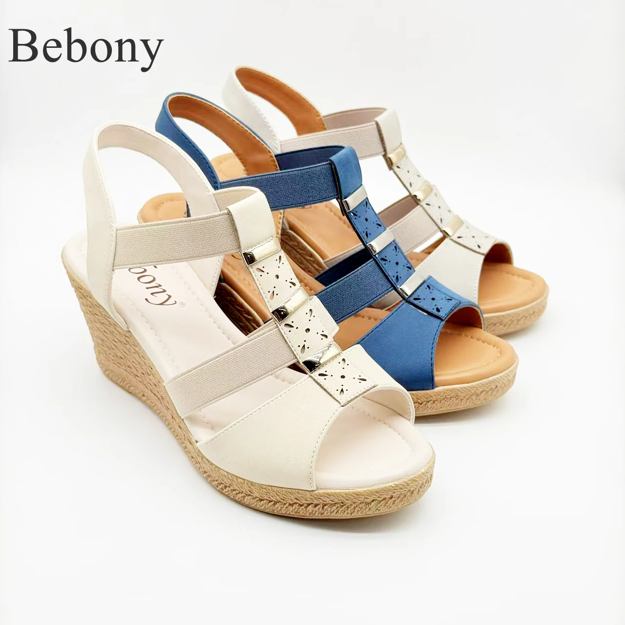 Elegant Customizable Women's Summer Peep-Toe Wedge Sandals Breathable Slip-On Height-Boosting Casual Vacation Shoes