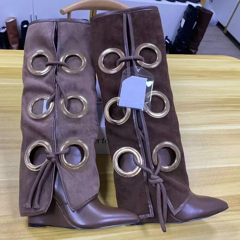 New Style Fashionable Leather Point Toe Boots for Women Knee High Soft Soled Comfortable Breathable Waterproof for Autumn Winter