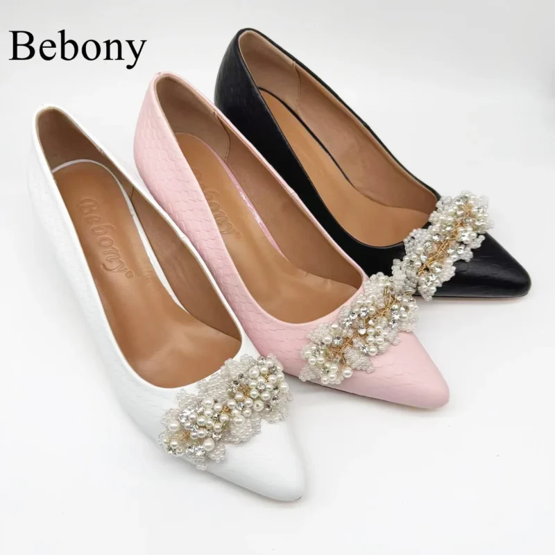 Women's Stylish Comfortable Breathable Dress Shoes with Pearl Decoration Customizable for Weddings Parties-for Summer Autumn