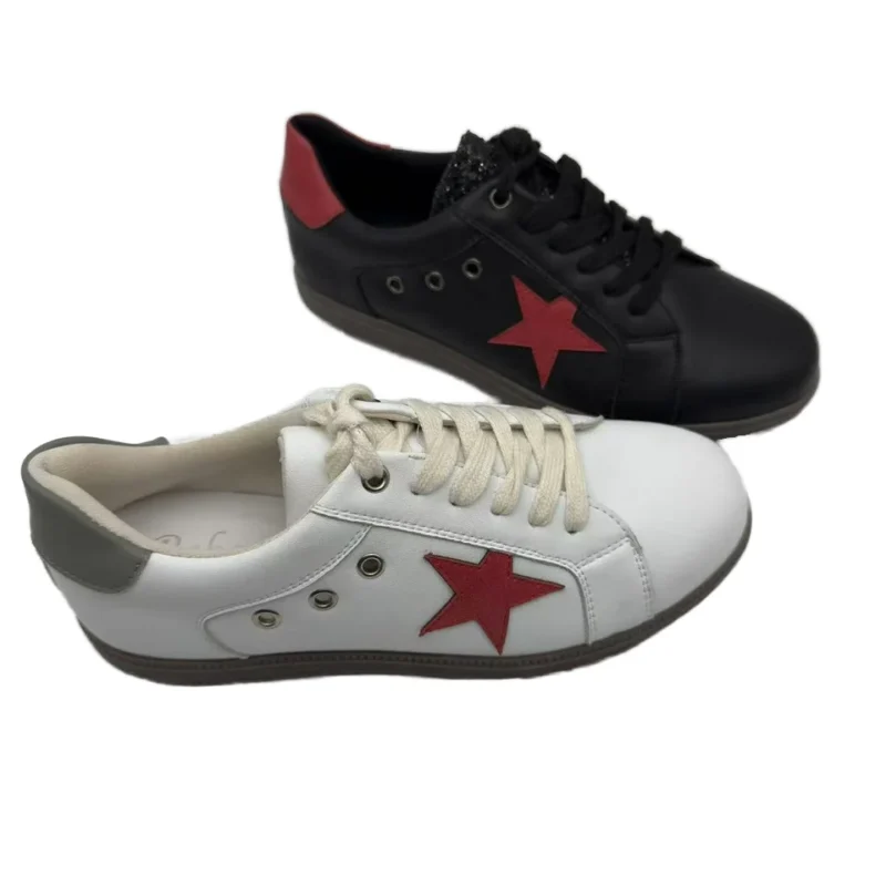 Women's Customizable Star Pattern Skateboarding Sneakers Comfortable Non-Slip Walking Shoes Lace-Up Closure for Summer Autumn