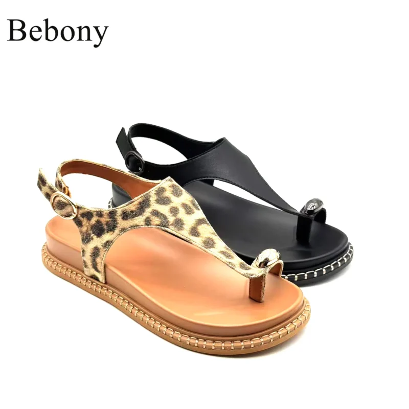 2025 High Quality Leather Ladies Flat Sandals Breathable Casual Summer Vacation Beach Toe Customizable for Beach Wear