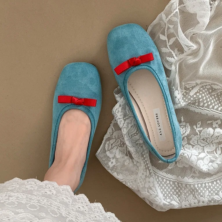 Women's Latest Summer Ballet Flats Suede and Leather Ballerina Sandals with Bows and Color Options