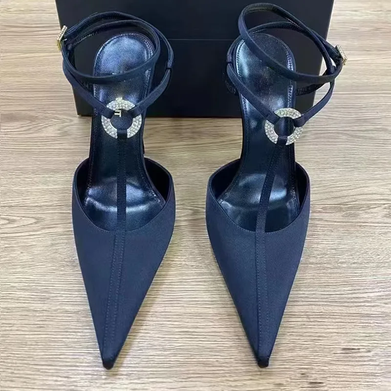 2026 European American Women's High Heeled Sandals New Spring Summer Collection Lace-Up Closure Rhinestone Decorated Thin Heel