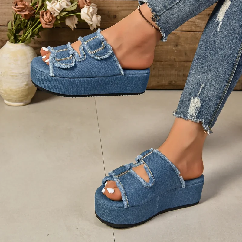 Women's Lightweight Casual Wedge Sandal Slippers Open Toe Beach Shoes with Thick Sole for Summer Autumn Outdoors in Large Size