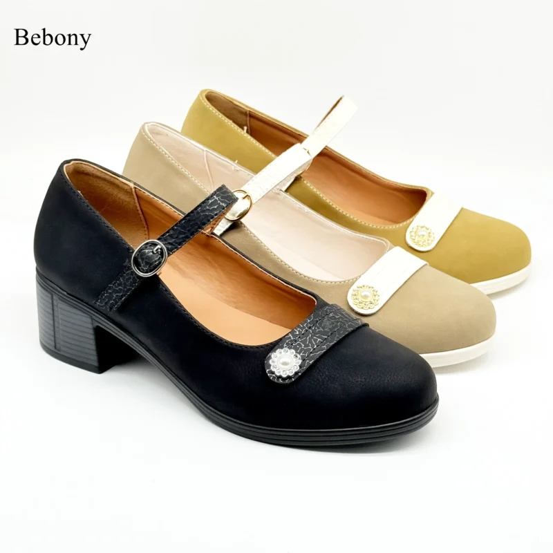 2026 New Women's Round Toe Low Heel Platform Shoes Pearl Decorated Fashionable Comfortable Wedge for Office Formal Summer Autumn