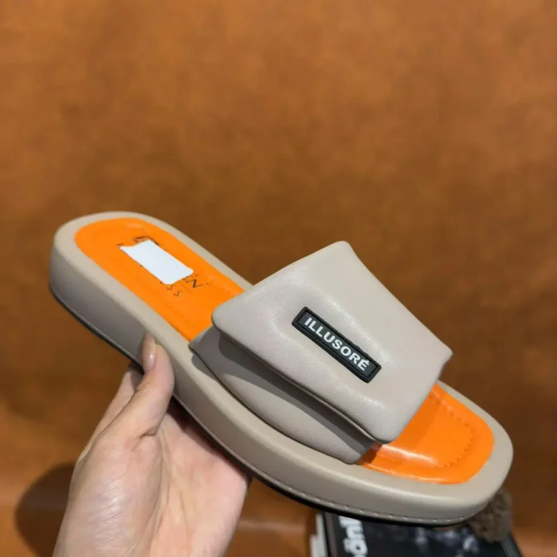 Factory Direct Sales Women's Summer Open Toe Leather for Solid Color Simple One-line Belt Can Be Customized