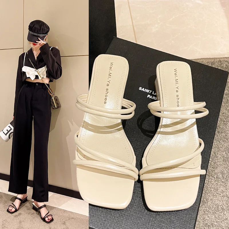 Hot Selling Niche French Style Women Slippers Sandals Women's Medium Thick Heels Fairy Style Sandal