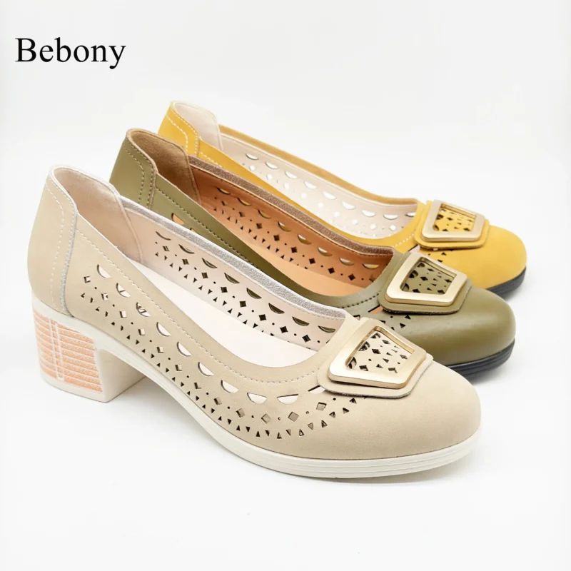 2026 New Women's Office Shoes Breathable Comfortable Soft Platform with 5cm Low Heel Slip-On Closure for Summer Autumn Seasons