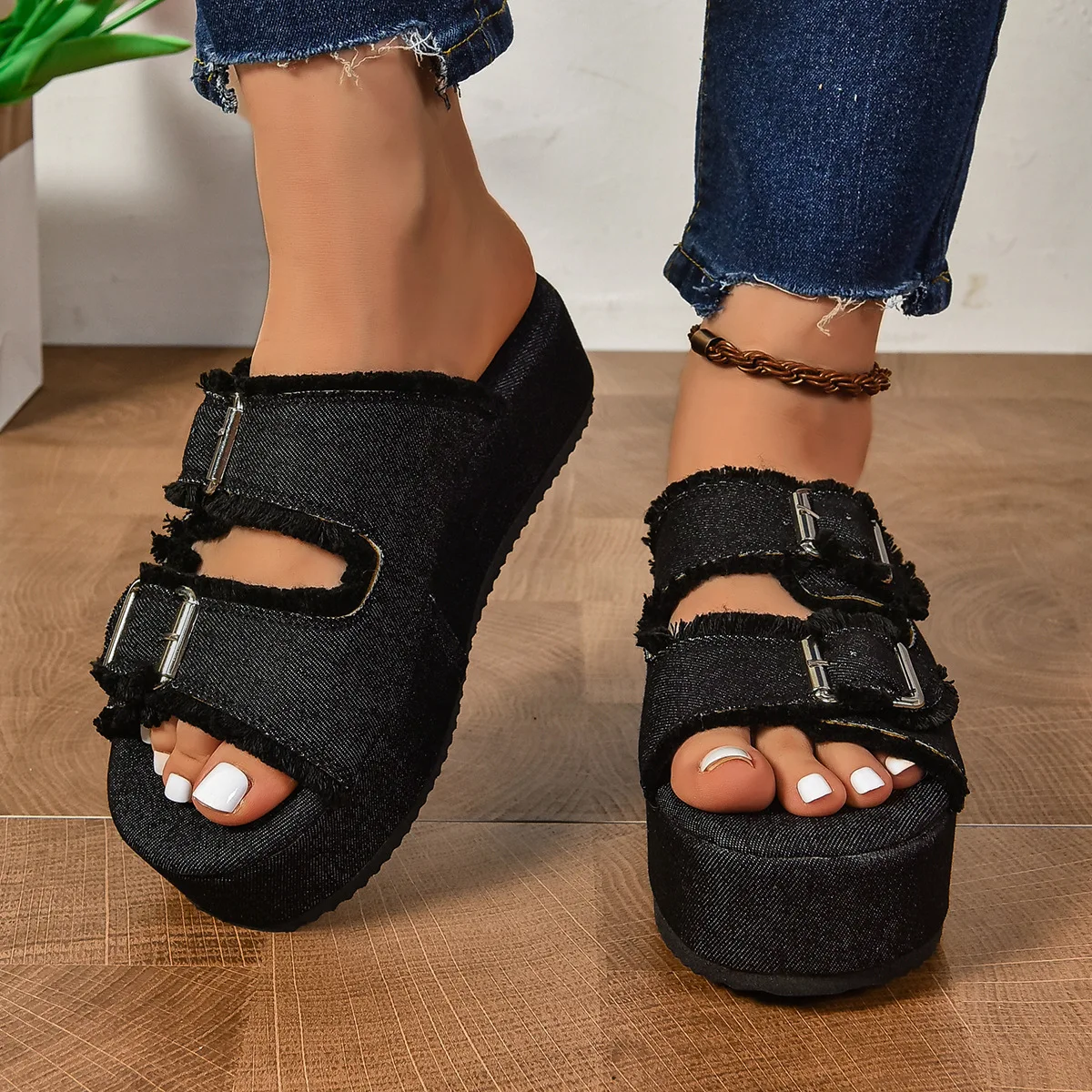 Women's Lightweight Casual Wedge Sandal Slippers Open Toe Beach Shoes with Thick Sole for Summer Autumn Outdoors in Large Size - Image 2