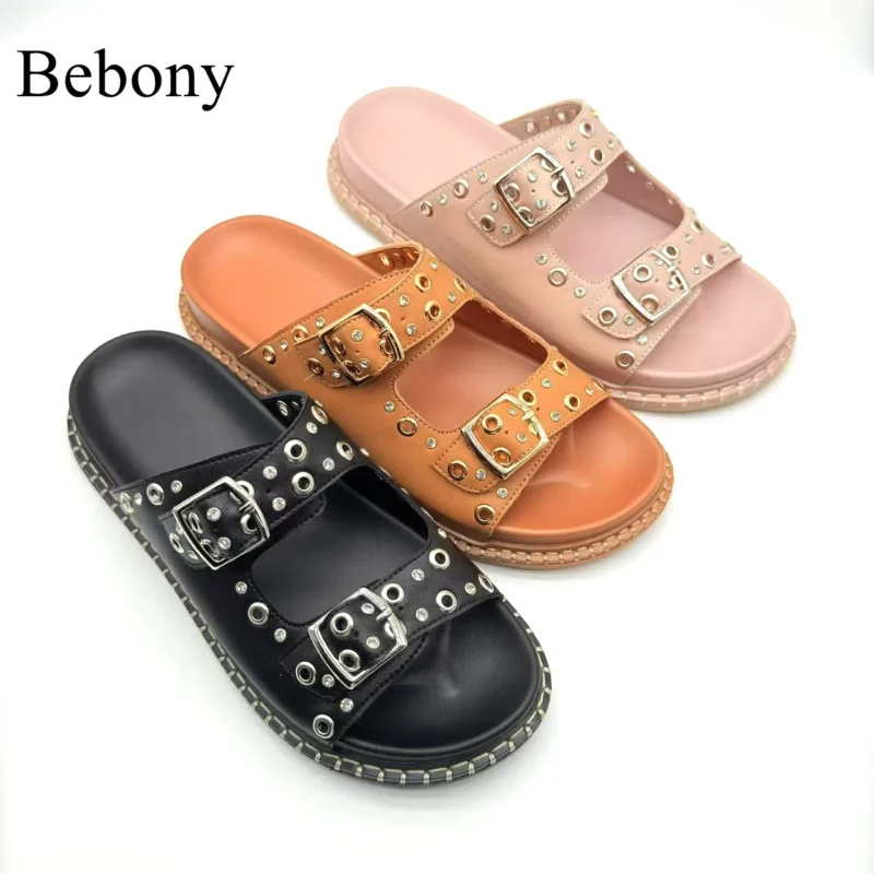 2025 High Quality Leather Ladies Beach Sandals Customizable Flat Summer Home Slippers Breathable for Spring Season