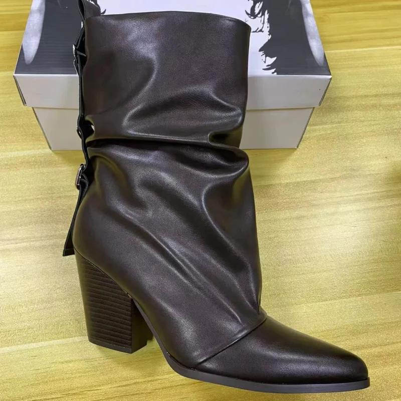 Autumn and Winter Fashion Versatile Women's Bare Boots Warm Non-slip Anti Odor Durable Zip Closure Pointed Boots Waterproof