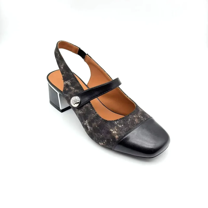 Customizable High Quality Genuine Leather Women's Summer Dress Skirt Color-Blocked Block Heel Sandals for Outdoor Wear