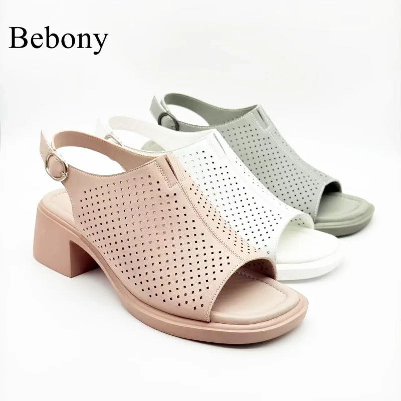 2025 Customizable High Quality Ladies High Heeled Open Toe Roman Sandals Breathable Outdoor Summer Leather Sandals