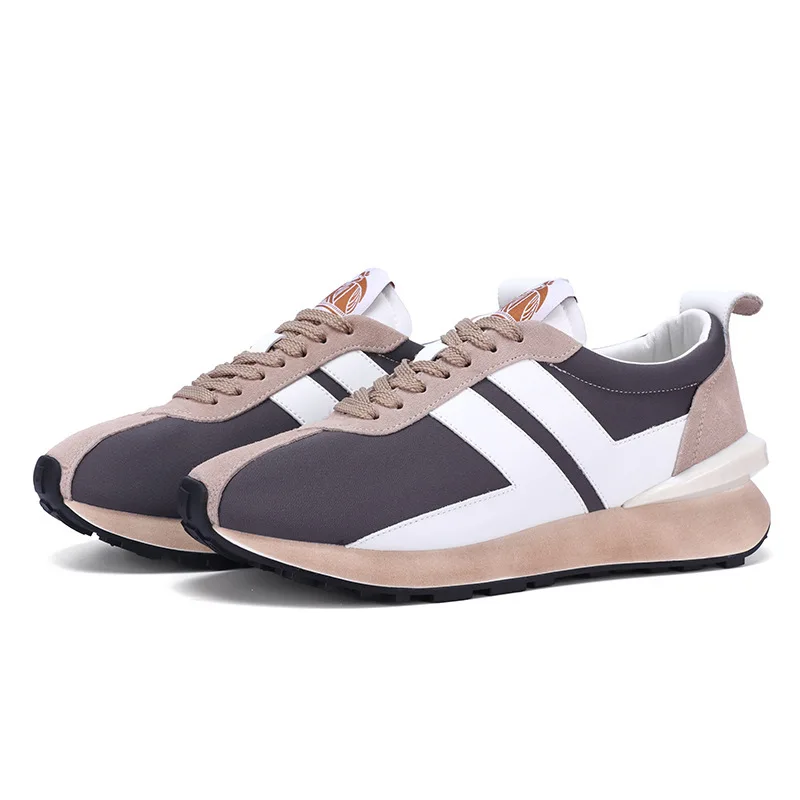 Trend Men's Lightweight Casual Sneakers Breathable Cowhide Lace-Up Comfortable Mesh for Height Increasing for Spring