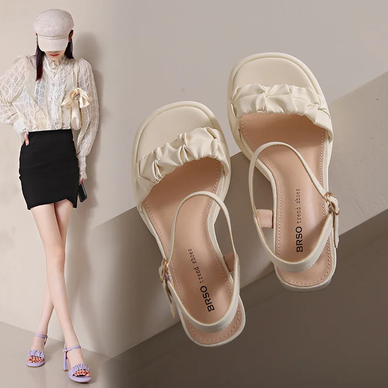High Quality Summer Outdoor Peep Toe Heel Sandal for Women Anti-Slip Buckle Open Toe Lightweight Height Increasing Soft Feature